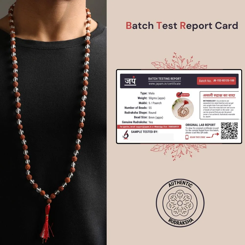 Sphatik and Rudraksha Mala - 108+1 Beads - Image 3