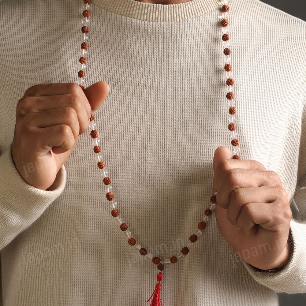 Sphatik and Rudraksha Mala - 108+1 Beads - Image 5
