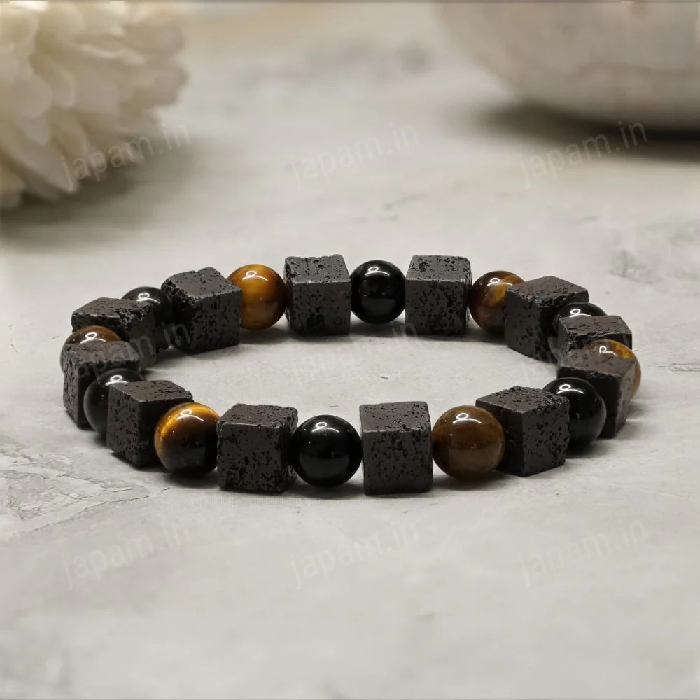 Tri-Energy Fusion Band with Tiger Eye, Black Onyx & Lava Beads - Image 2