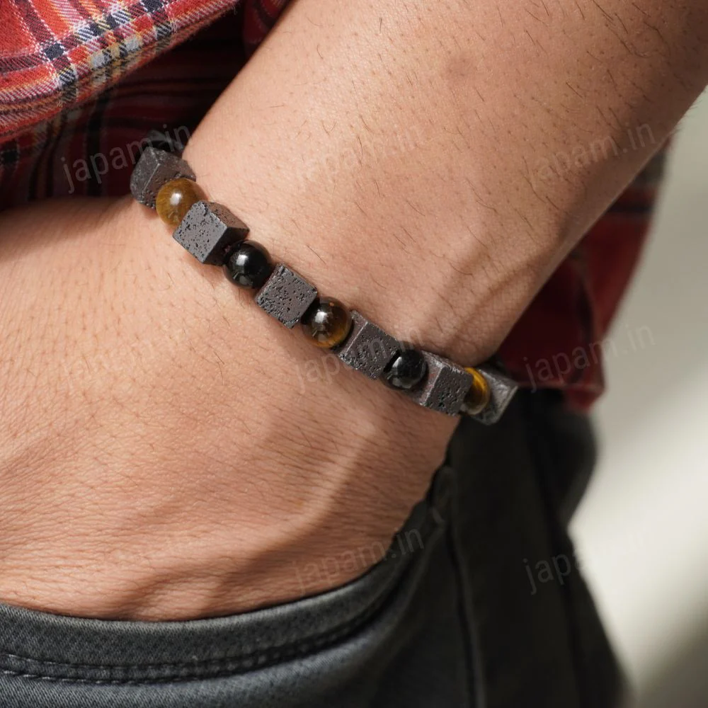 Tri-Energy Fusion Band with Tiger Eye, Black Onyx & Lava Beads - Image 3