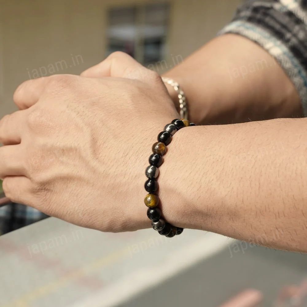 Triple Protection Band with Tiger Eye, Black Obsidian & Hematite Beads - Image 2