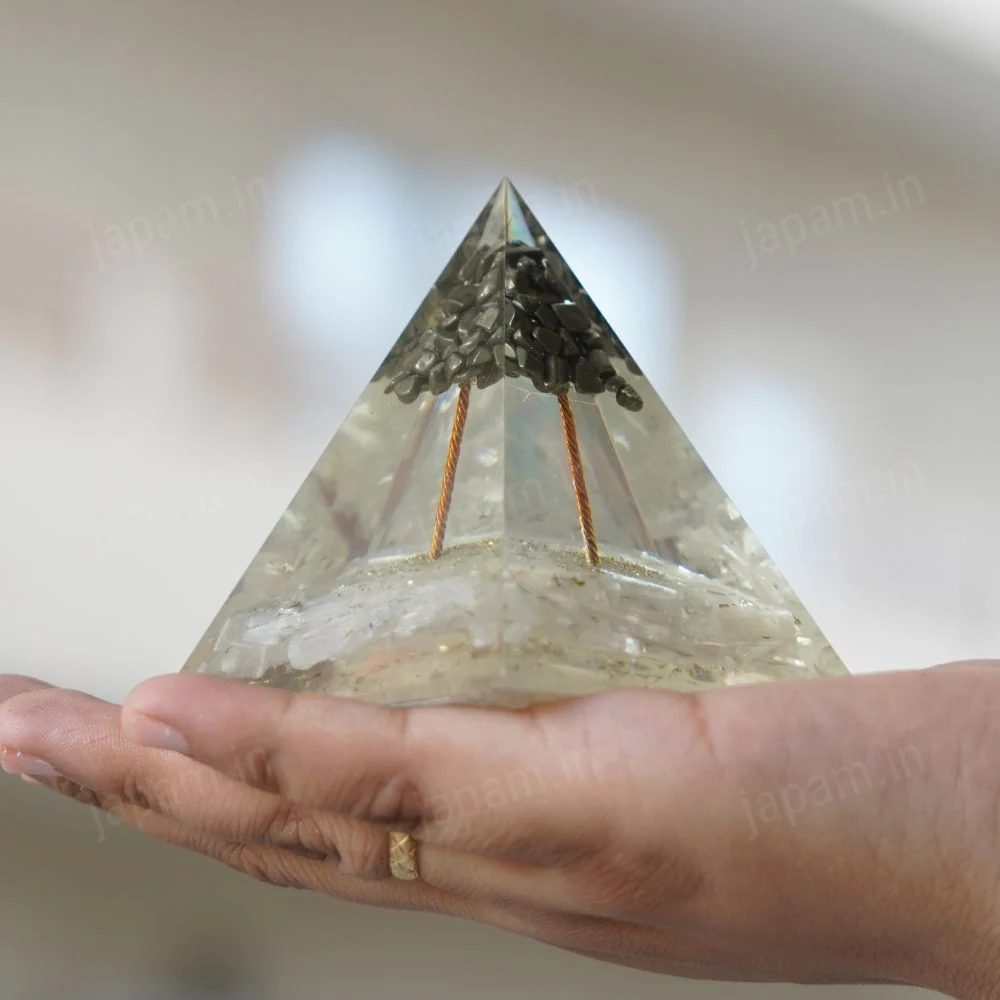 Wealth Amplifier Pyramid with Pyrite & Selenite Stones - Image 2